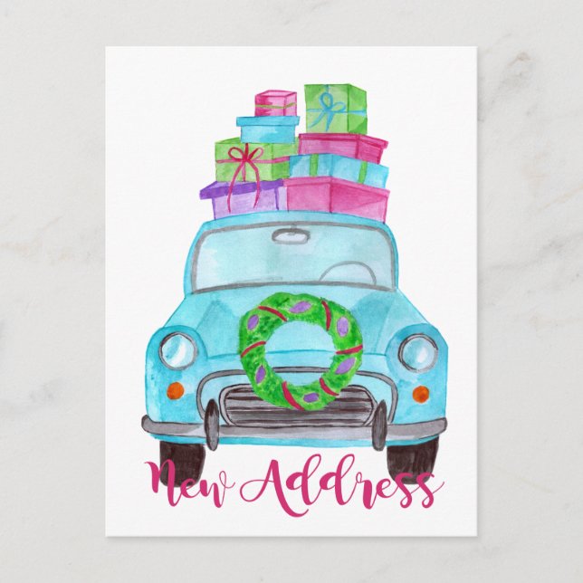 New address Classic Christmas Car Postcard (Front)