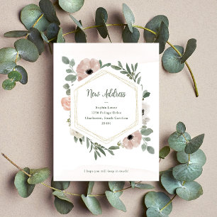 New Address Dusty Peach Flowers and Greenery Postcard