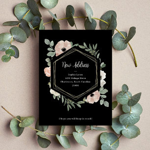 New Address Dusty Peach Flowers on Black Postcard