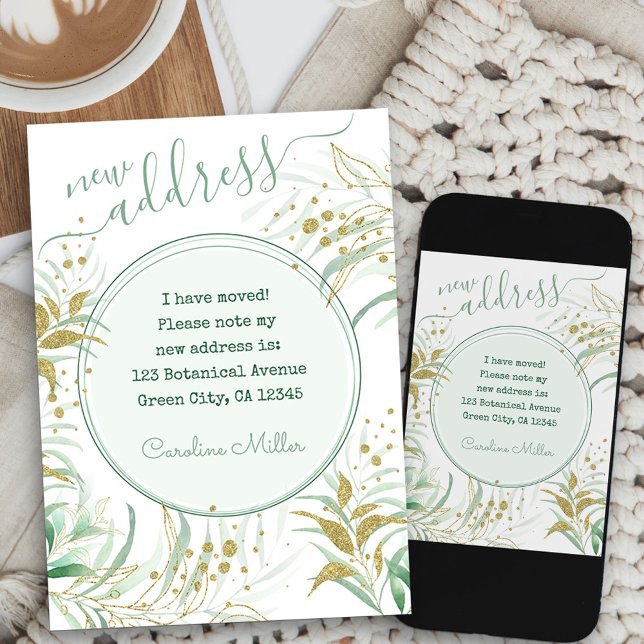 New Address Elegant Script Fine Foliage Moving Announcement (elegant foliage new address card available printed or as printable digital download)