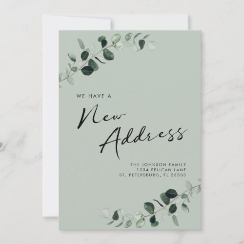New Address Eucalyptus Calligraphy Sage Moving Announcement