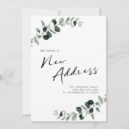 New Address Eucalyptus Modern Calligraphy Moving Announcement