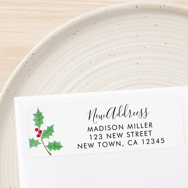 New Address Festive Holly Return Address Label (Creator Uploaded)