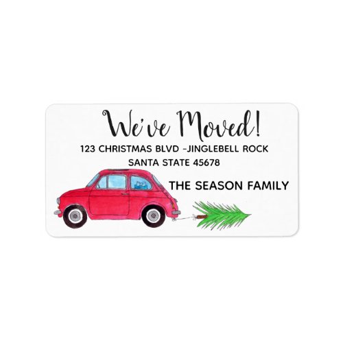 New Address Fiat 500 Christmas tree Watercolor Label