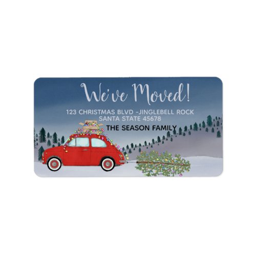 New Address Fiat 500 Christmas tree Watercolor Label