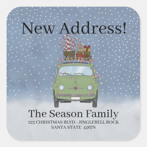 New Address Fiat 500 with Gifts Square Sticker