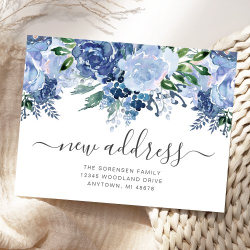 New Address Floral Dusty Blue Moving Announcement Postcard