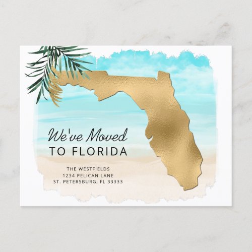 New Address Florida Map Beach Scene Moving Announcement Postcard