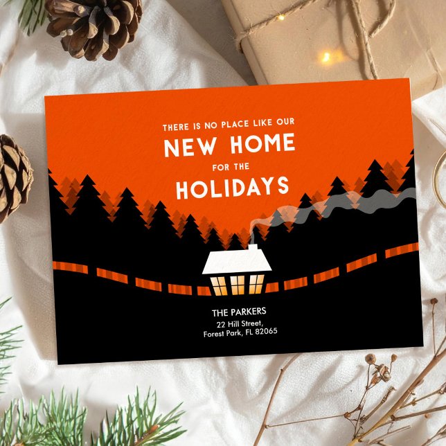 New Address for the Holidays with retro pine trees Card (Creator Uploaded)