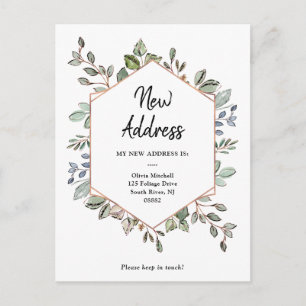 New Address Geometric Foliage Moving Announcement Postcard