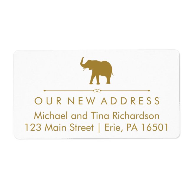 New Address Glam White and Gold Elephant Label (Front)