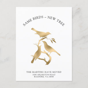 New Address Gold Metallic Birds Moving Announcement Postcard