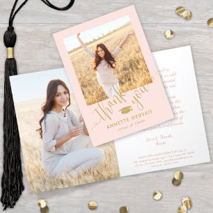 New Address & Graduation Photo Blush Pink & Gold Letterpress Thank You Card