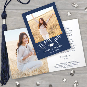 New Address & Graduation Photo Navy Blue & White Thank You Card