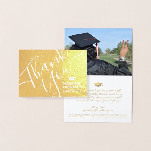 New Address Graduation Thank You Photo Gold Real Foil Card