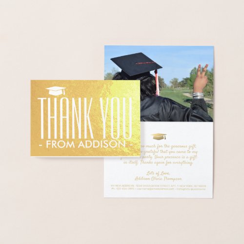 New Address Graduation Thank You Photo Modern Gold Foil Card