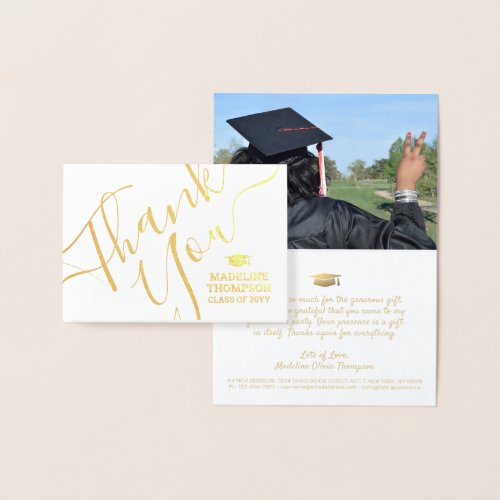 New Address Graduation Thank You Photo White Gold Foil Card