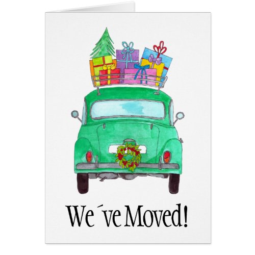 New Address Green Car Christmas Gifts Watercolor