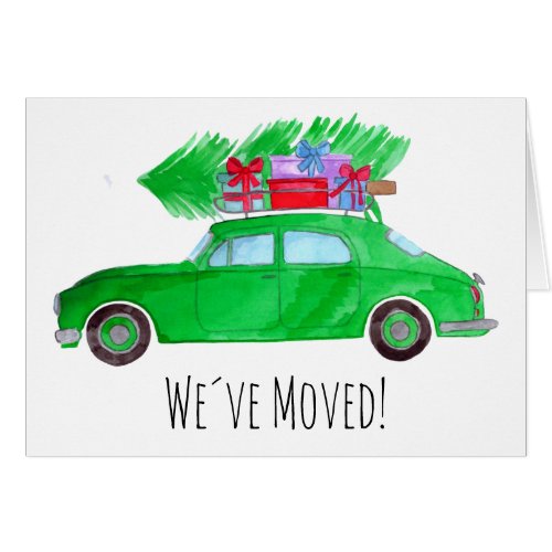 New Address Green Car Christmas Gifts Watercolor