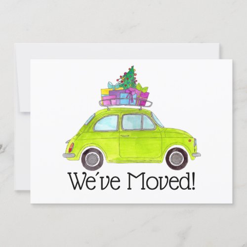 New Address Green Car Christmas Gifts Watercolor Invitation