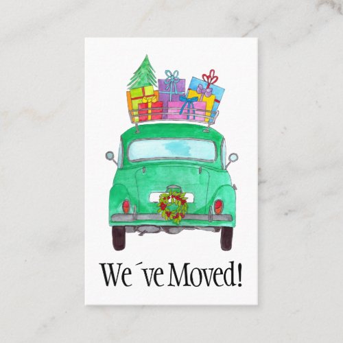 New Address Green Car with Christmas Gifts Business Card
