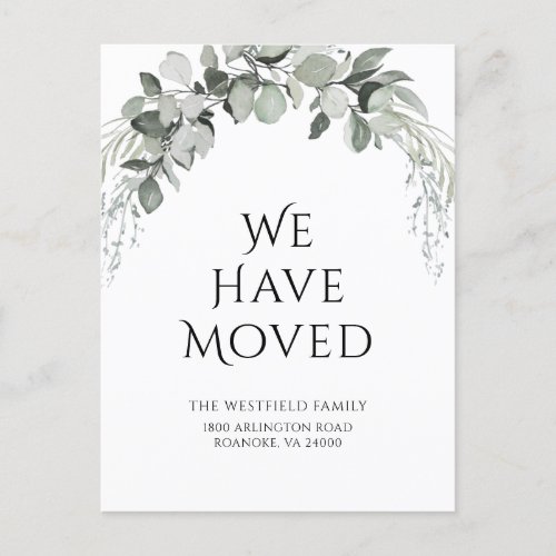 New Address Green Eucalyptus Moving Announcement Postcard