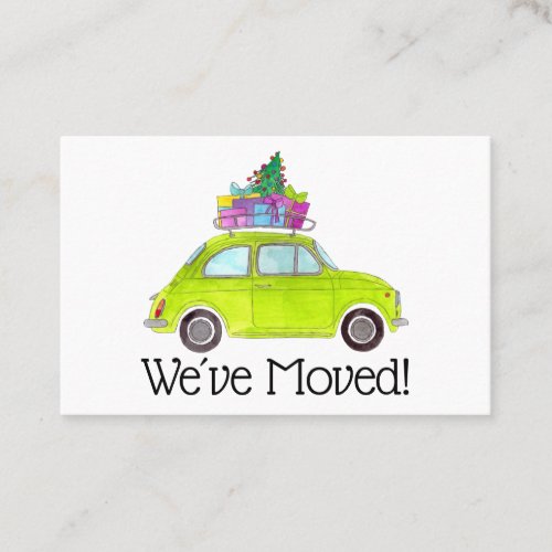 New Address Green Fiat 500 with Christmas Gifts Business Card