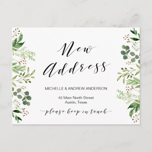 New Address Greenery New Home Moving Announcement Postcard