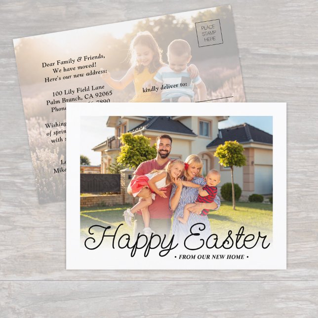 New Address Happy Easter 2 Home Photos Moving Announcement Postcard (Creator Uploaded)