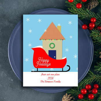 New Address Holiday Moving Announcement Sleigh Postcard by KathyHenis at Zazzle