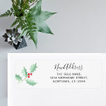 New Address Holly Return Address Label<br><div class="desc">This return address label is decorated with watercolor green holly and red berries.
Easily customizable.
Use the Customize Further option to change the text size,  style,  or color if you wish.
Because we create our artwork you won't find this exact image from other designers.
Original Watercolor © Michele Davies.</div>