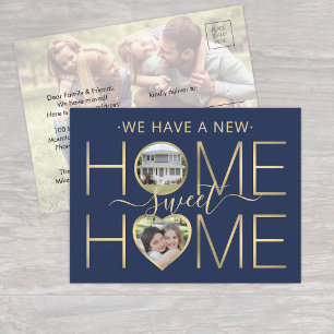 New Address Home Sweet Home Navy Blue & Gold Photo Announcement Postcard