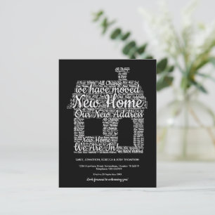 New Address House Shape Word Art Moving Phrases Announcement Postcard
