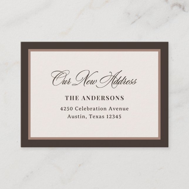 New Address Insert Chic Brown Neutral Calligraphy (Front)
