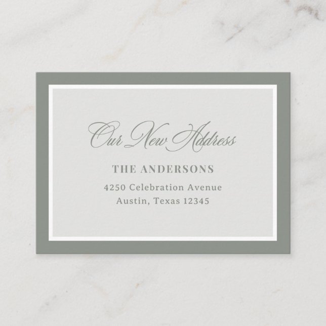 New Address Insert Classic Sage Green Calligraphy (Front)