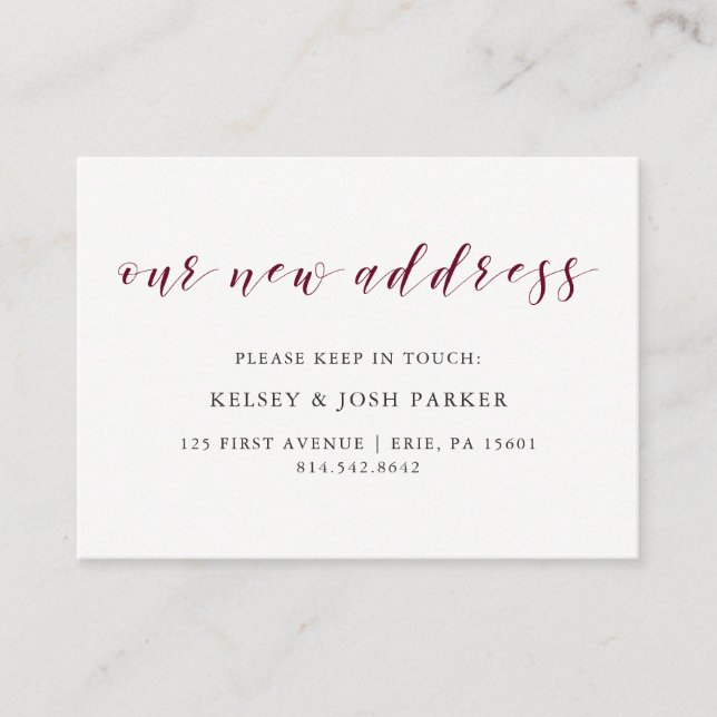 New Address Insert | Elegant Typography in Marsala (Front)