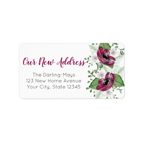 New Address Magenta Watercolor Floral Custom Label