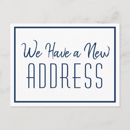 New Address Minimalist Navy Blue White Chic Announcement Postcard