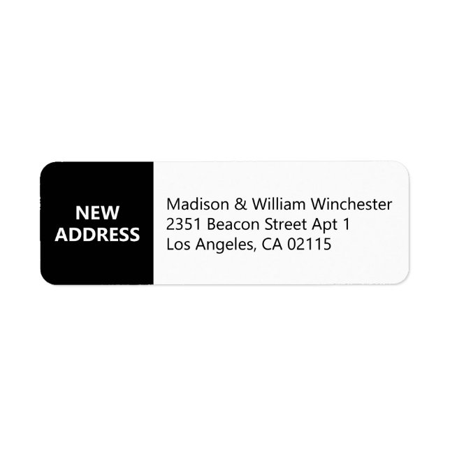 New address modern bold black and white custom label (Front)