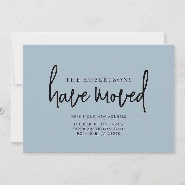 New Address Modern Calligraphy Dusty Blue Moving Announcement (Front)