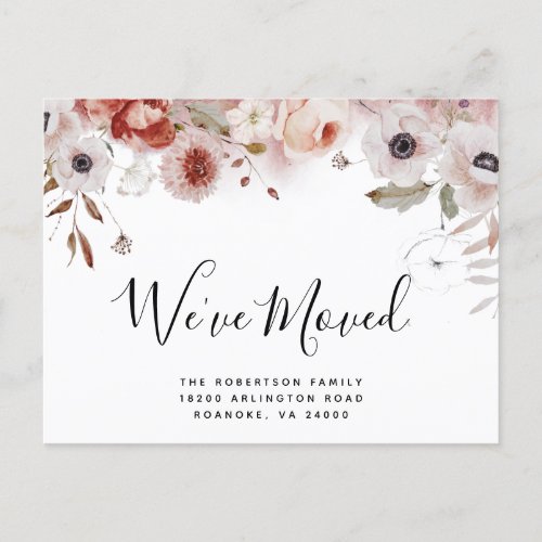 New Address Moody Floral Fall Colors Moving Announcement Postcard