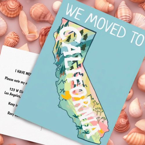 NEW ADDRESS Move California State Illustrated Map Postcard