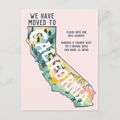 NEW ADDRESS Moved to California State Map Postcard