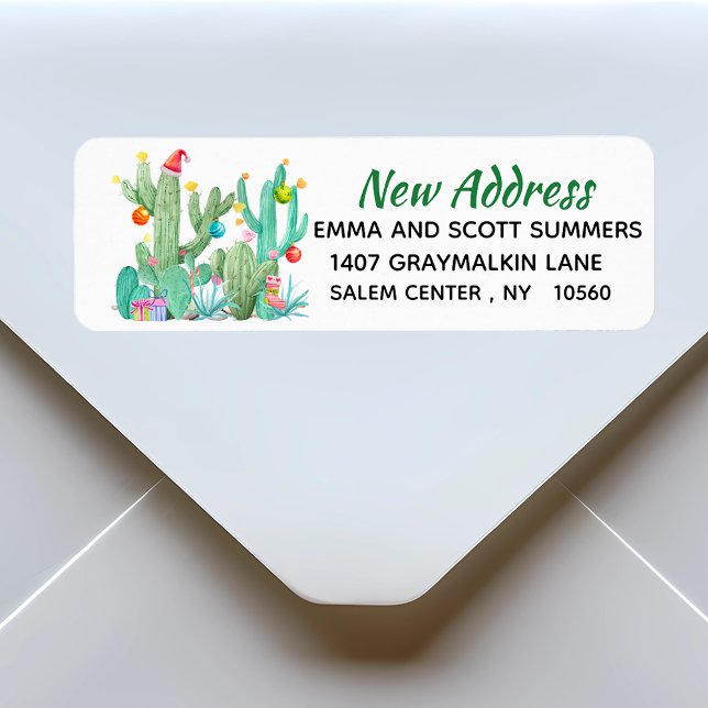 New Address Moving Announcement Holiday Cactus Label (Creator Uploaded)
