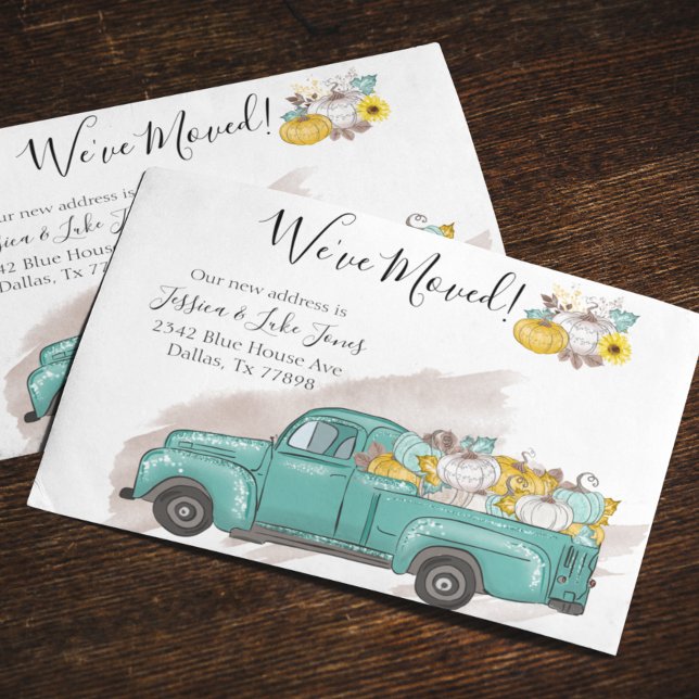 New Address Moving Announcement Pumpkin Truck Postcard (Creator Uploaded)