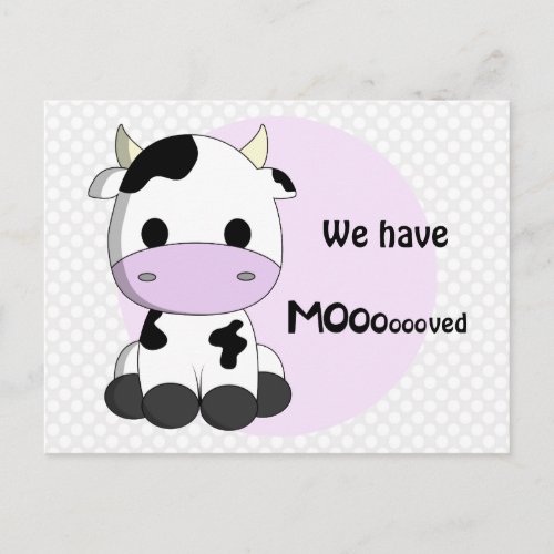 New address _ moving cute cow notice postcard