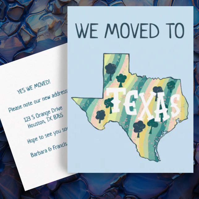 NEW ADDRESS Moving TEXAS State Illustrated Map  Postcard (Moving announcement address change custom postcard Texas illustrated map)