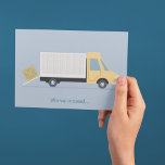 New Address Moving Truck Cute Blue Announcement Postcard<br><div class="desc">This cute new home change of address postcard features a drawing of a moving truck with a box being loaded onto the back. A simple and fun moving announcement for a family moving to a new house.</div>