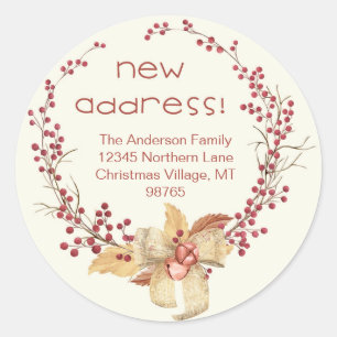 New Address Natural Berry Wreath Classic Round Sticker