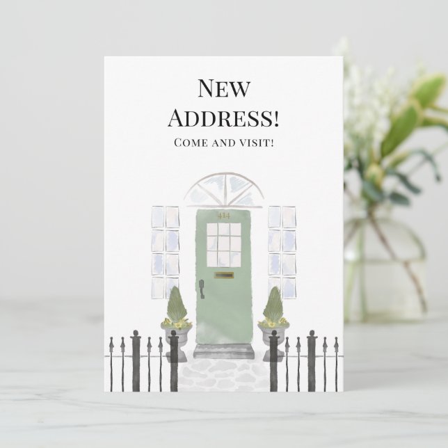 New Address New Home Watercolor Green Door  Announcement (Standing Front)